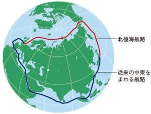 北極海航路(地球儀)